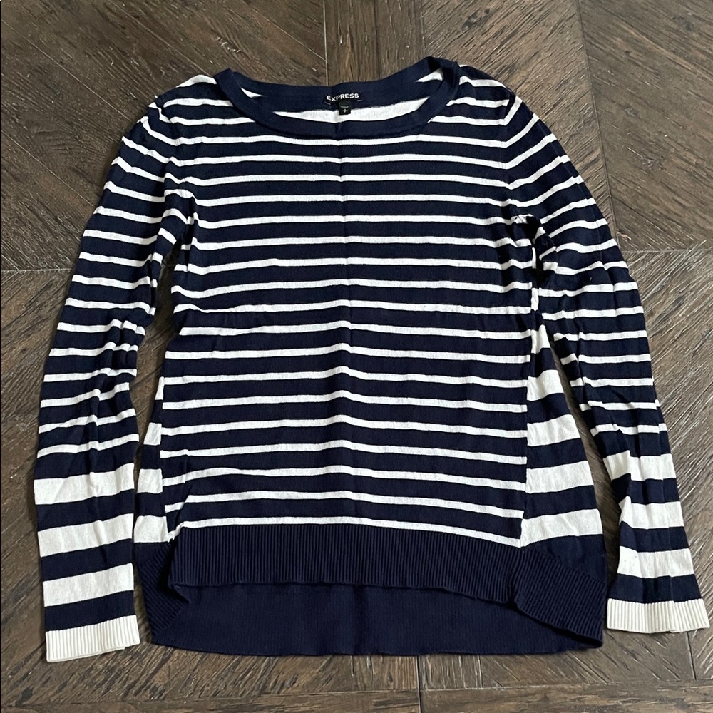 Express Striped Navy and White Sweater Small
